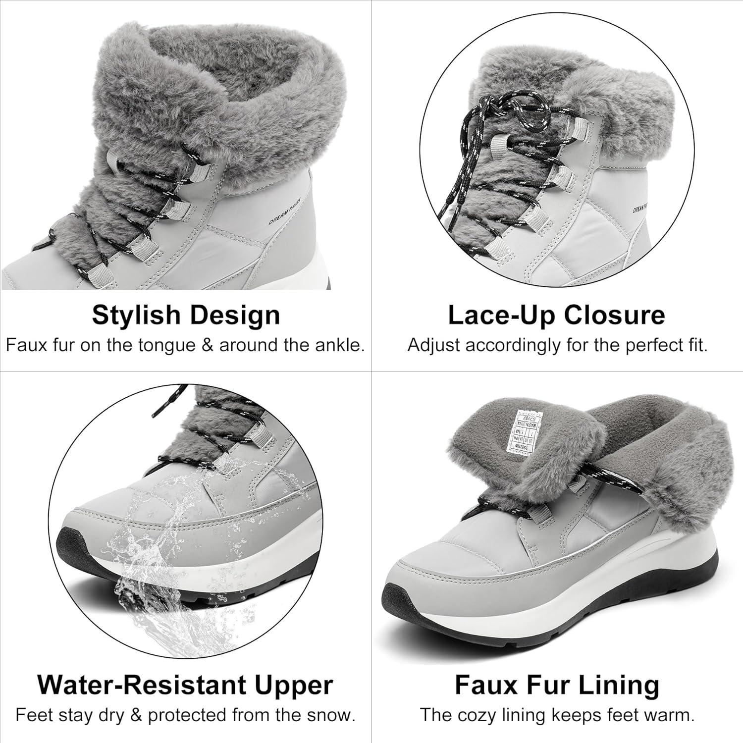 imageDREAM PAIRS Womens Winter Snow Boots Faux Fur Waterproof Ankle Booties Zaylee Ladies Comfortable Short Boots OutdoorGrey
