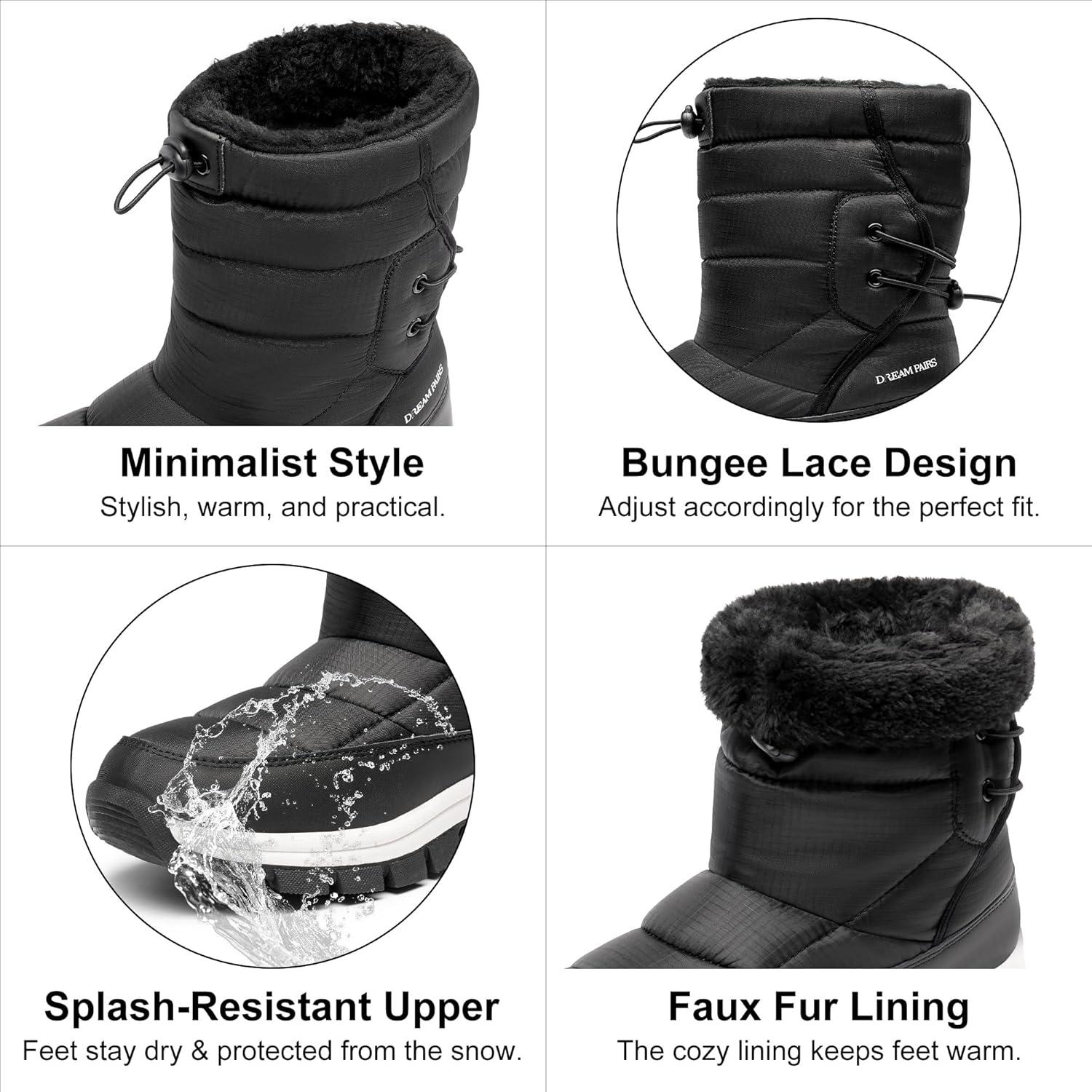 imageDREAM PAIRS Womens Winter Snow Boots Waterproof Lightweight Warm Fashion Janara Mid Calf BootBlack