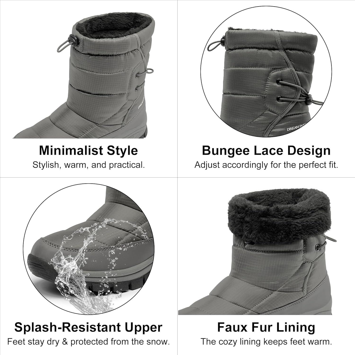 imageDREAM PAIRS Womens Winter Snow Boots Waterproof Lightweight Warm Fashion Janara Mid Calf BootGrey