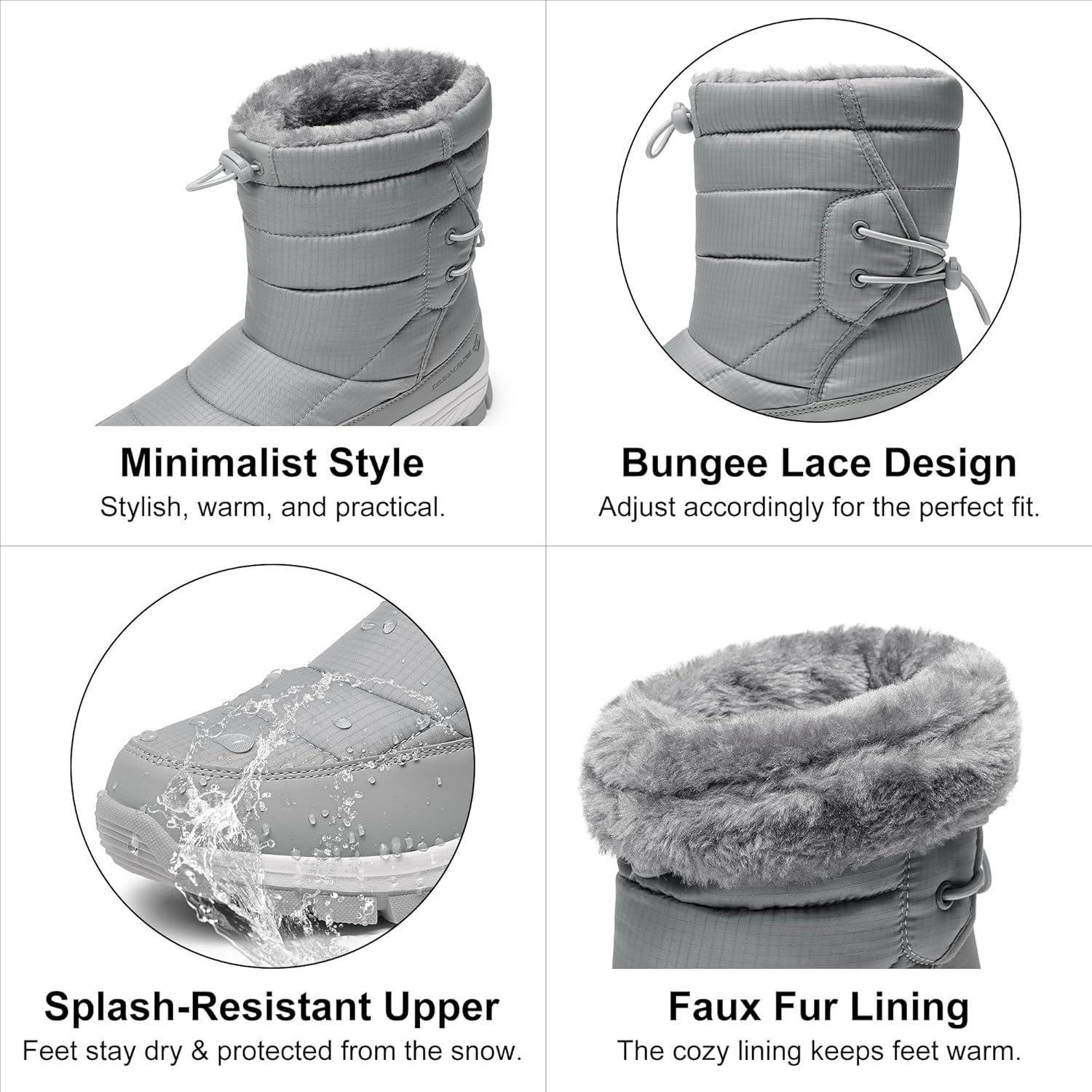 imageDREAM PAIRS Womens Winter Snow Boots Waterproof Lightweight Warm Fashion Janara Mid Calf BootLight Grey