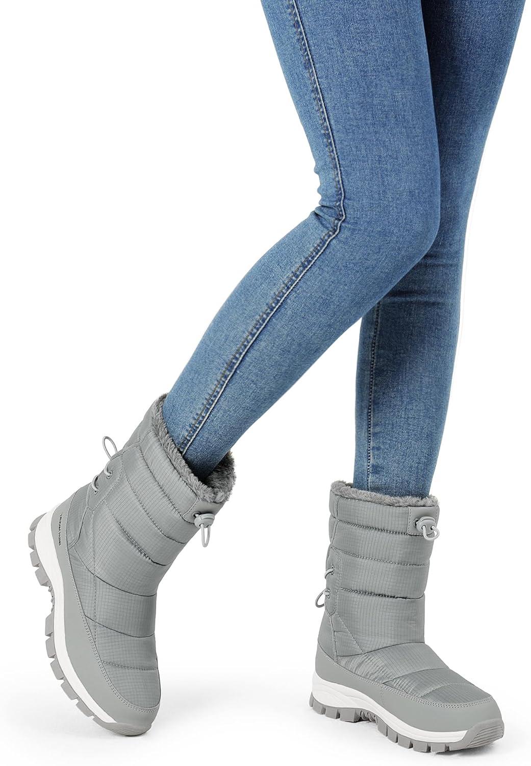 imageDREAM PAIRS Womens Winter Snow Boots Waterproof Lightweight Warm Fashion Janara Mid Calf BootLight Grey