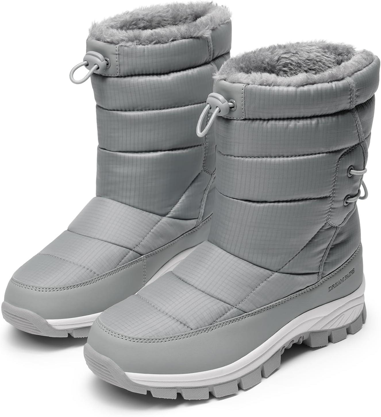 imageDREAM PAIRS Womens Winter Snow Boots Waterproof Lightweight Warm Fashion Janara Mid Calf BootLight Grey