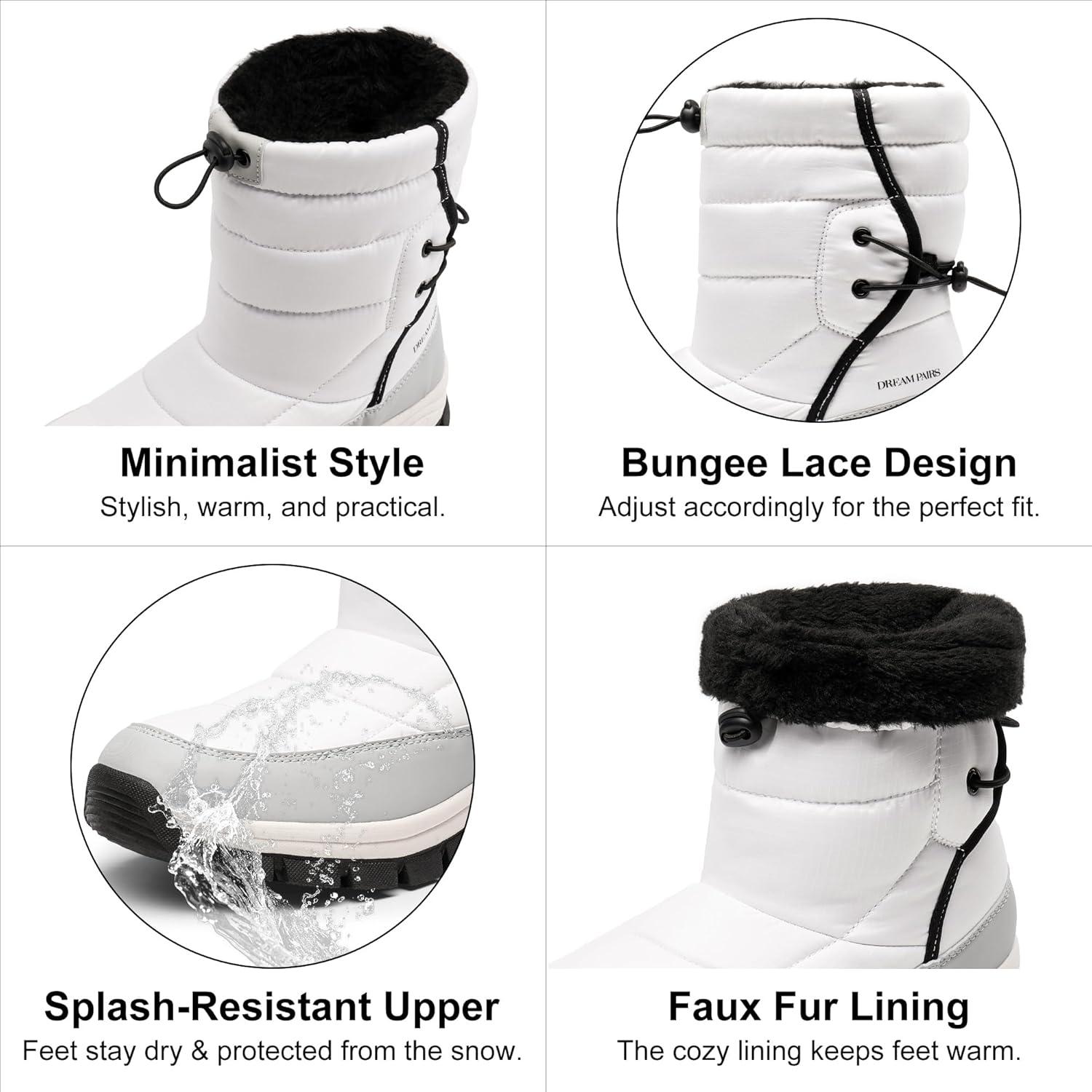 imageDREAM PAIRS Womens Winter Snow Boots Waterproof Lightweight Warm Fashion Janara Mid Calf BootWhite