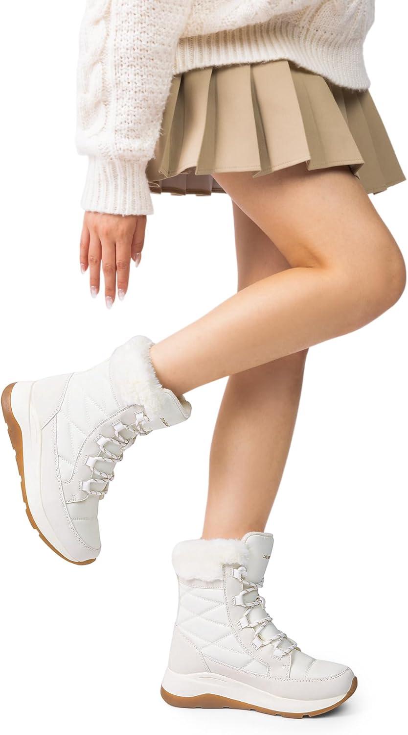 imageDREAM PAIRS Womens Winter Snow Boots Waterproof Lightweight Warm Faux Fur Lined Insulated Outdoor Ladies MidCalf BootiesBeige