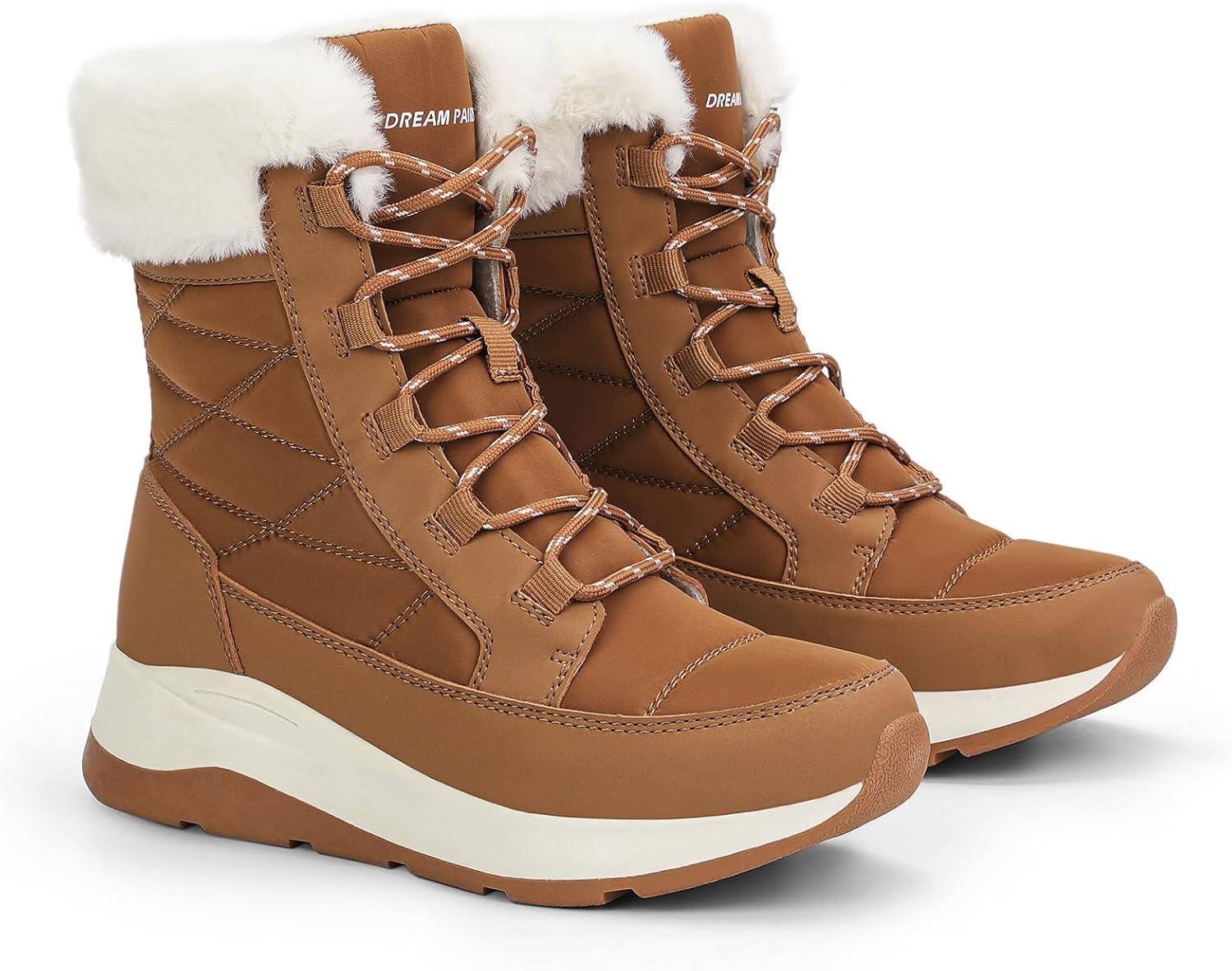 imageDREAM PAIRS Womens Winter Snow Boots Waterproof Lightweight Warm Faux Fur Lined Insulated Outdoor Ladies MidCalf BootiesChestnut