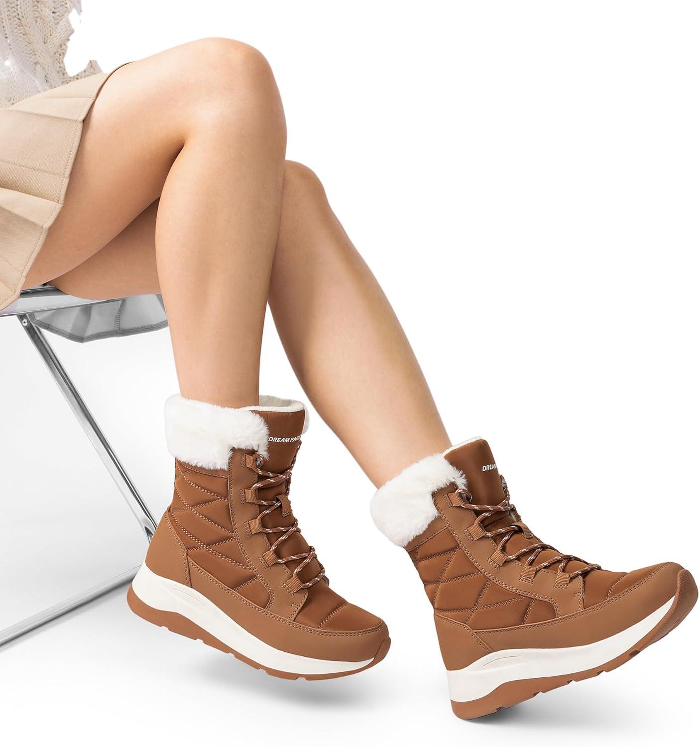 imageDREAM PAIRS Womens Winter Snow Boots Waterproof Lightweight Warm Faux Fur Lined Insulated Outdoor Ladies MidCalf BootiesChestnut