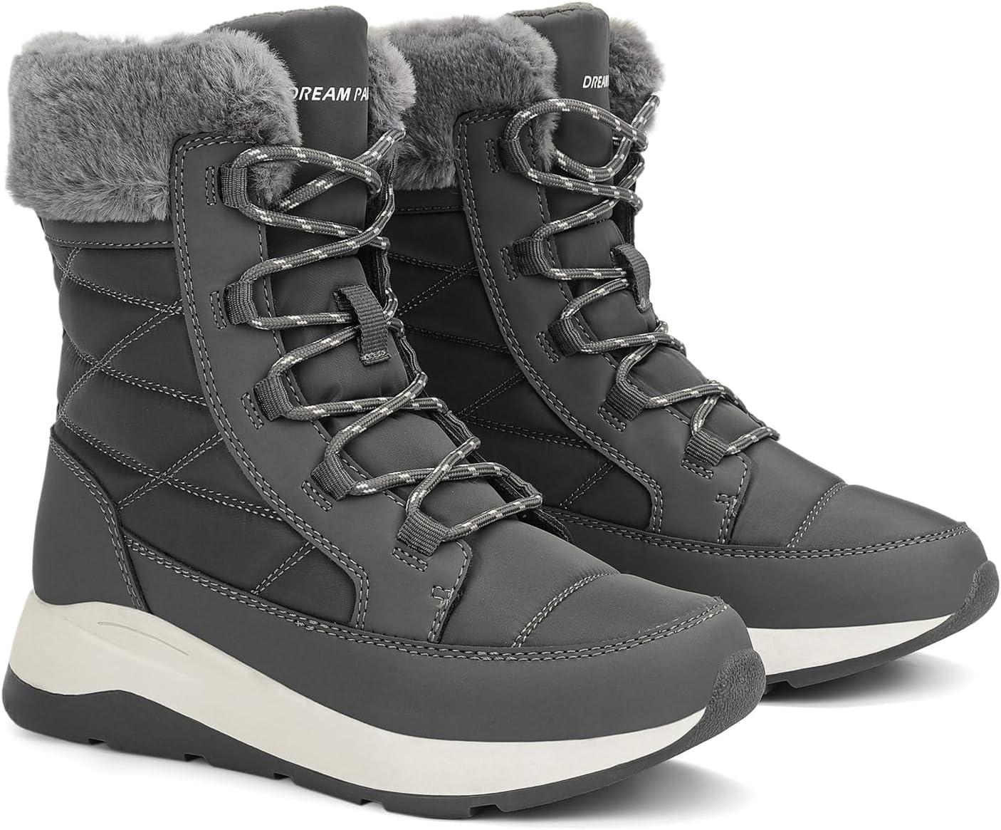 imageDREAM PAIRS Womens Winter Snow Boots Waterproof Lightweight Warm Faux Fur Lined Insulated Outdoor Ladies MidCalf BootiesGrey