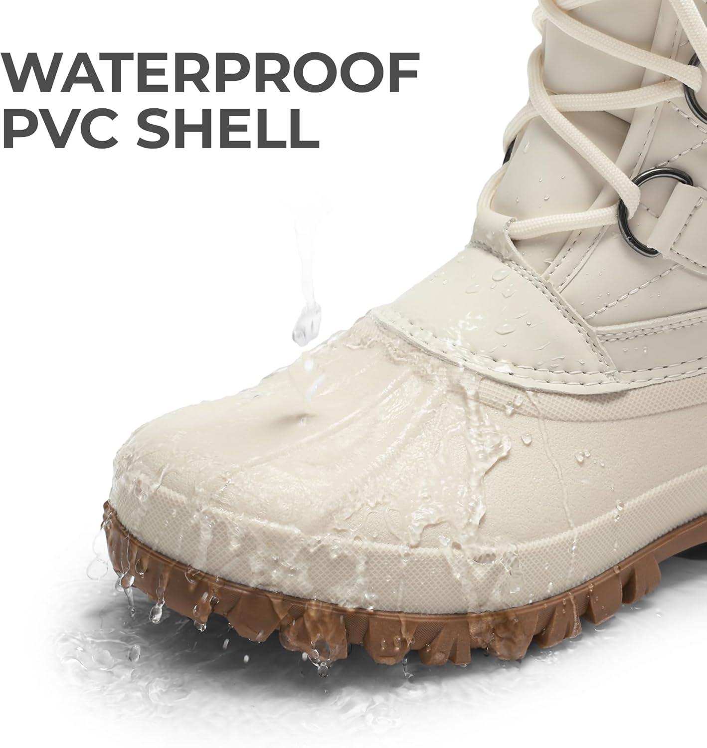 imageDREAM PAIRS Womens Winter Snow Duck BootsWaterproof Mid Calf Antislip Stability Lace Up Faux Fur Lining Warm Cozy Boots Outdoor Supportive InsoleBeige