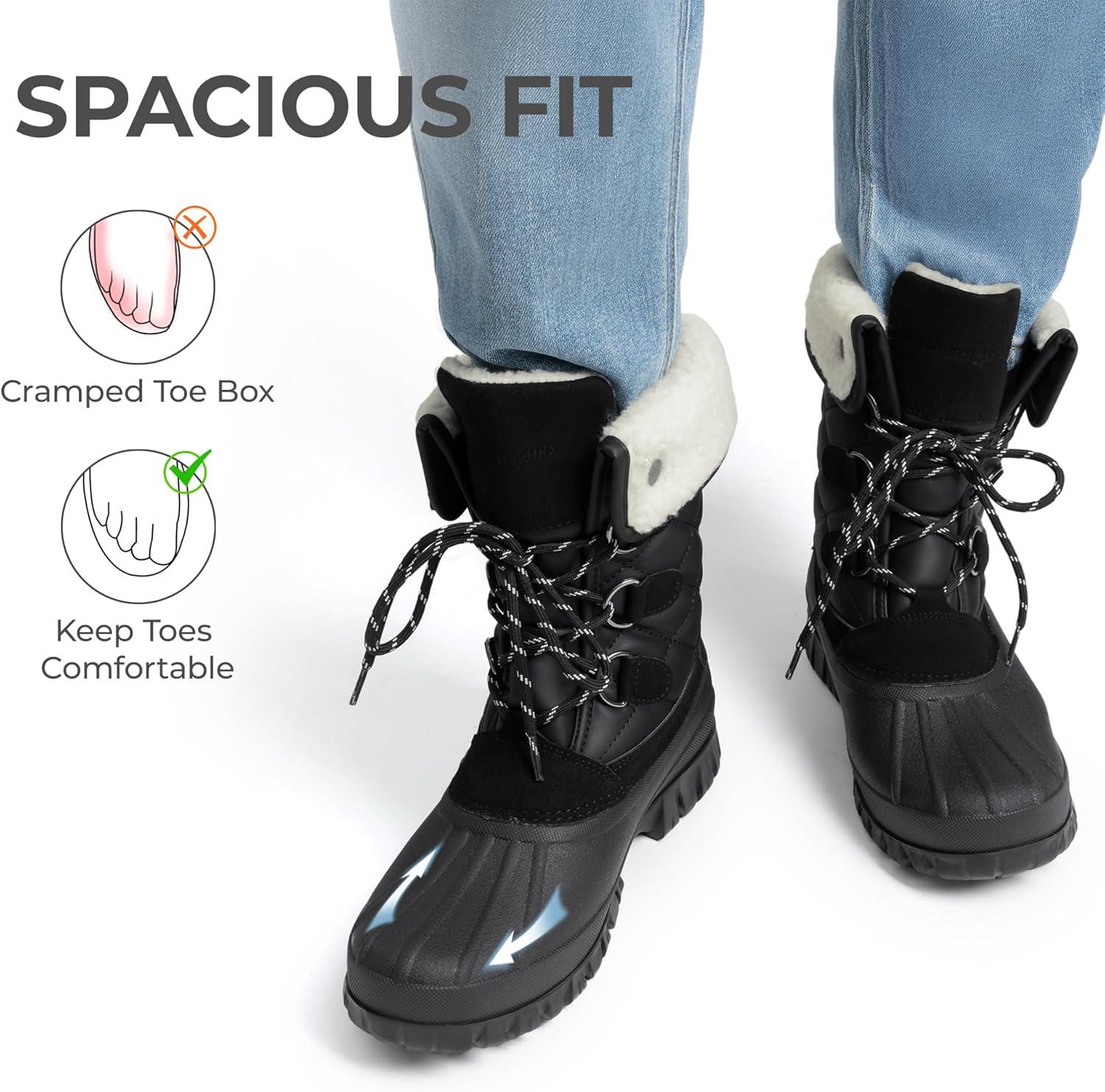 imageDREAM PAIRS Womens Winter Snow Duck BootsWaterproof Mid Calf Antislip Stability Lace Up Faux Fur Lining Warm Cozy Boots Outdoor Supportive InsoleBlack