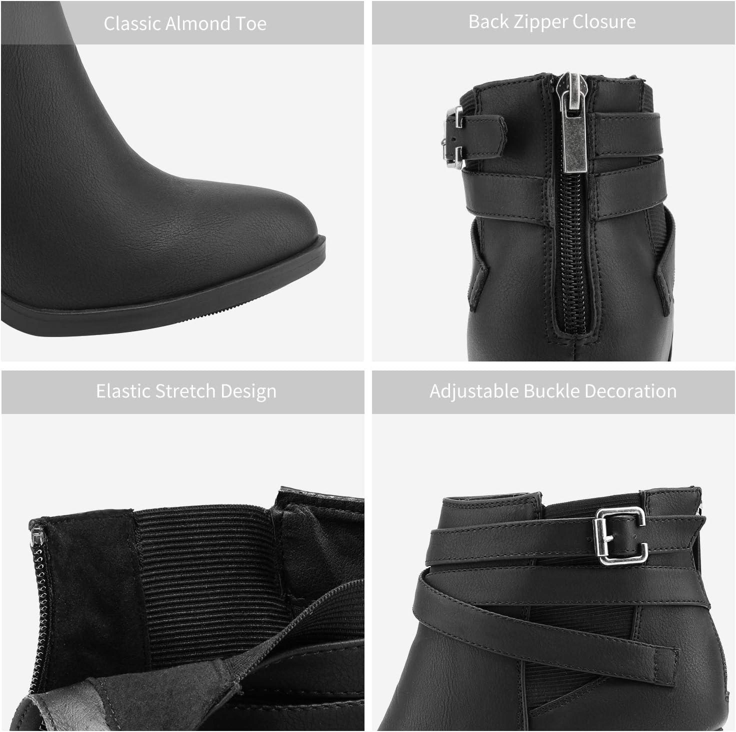 imageTOETOS Womens Chunky High Heel Ankle Boots Close Toe Fall Heeled Booties ShoesBlack