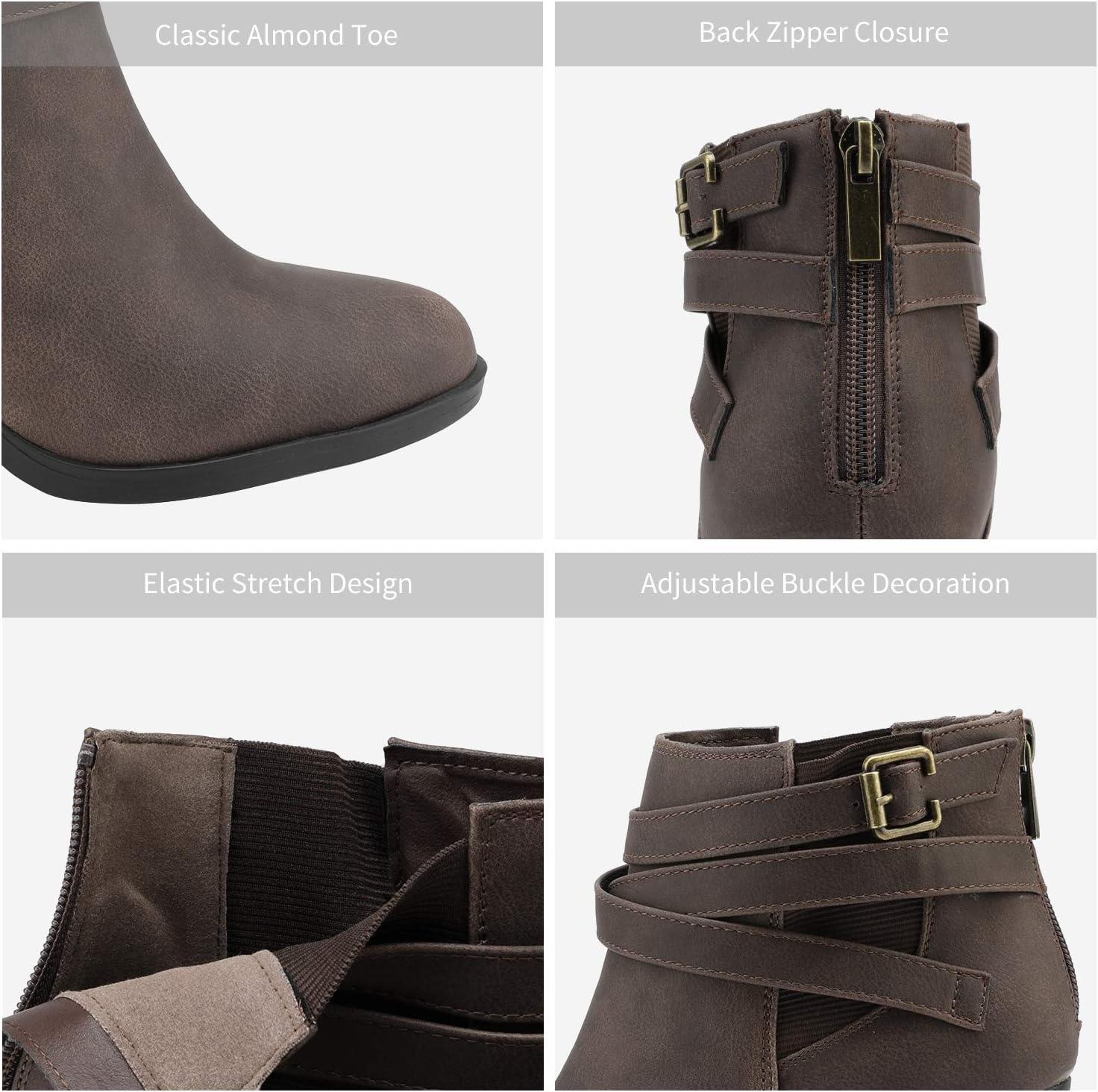 imageTOETOS Womens Chunky High Heel Ankle Boots Close Toe Fall Heeled Booties ShoesBrown