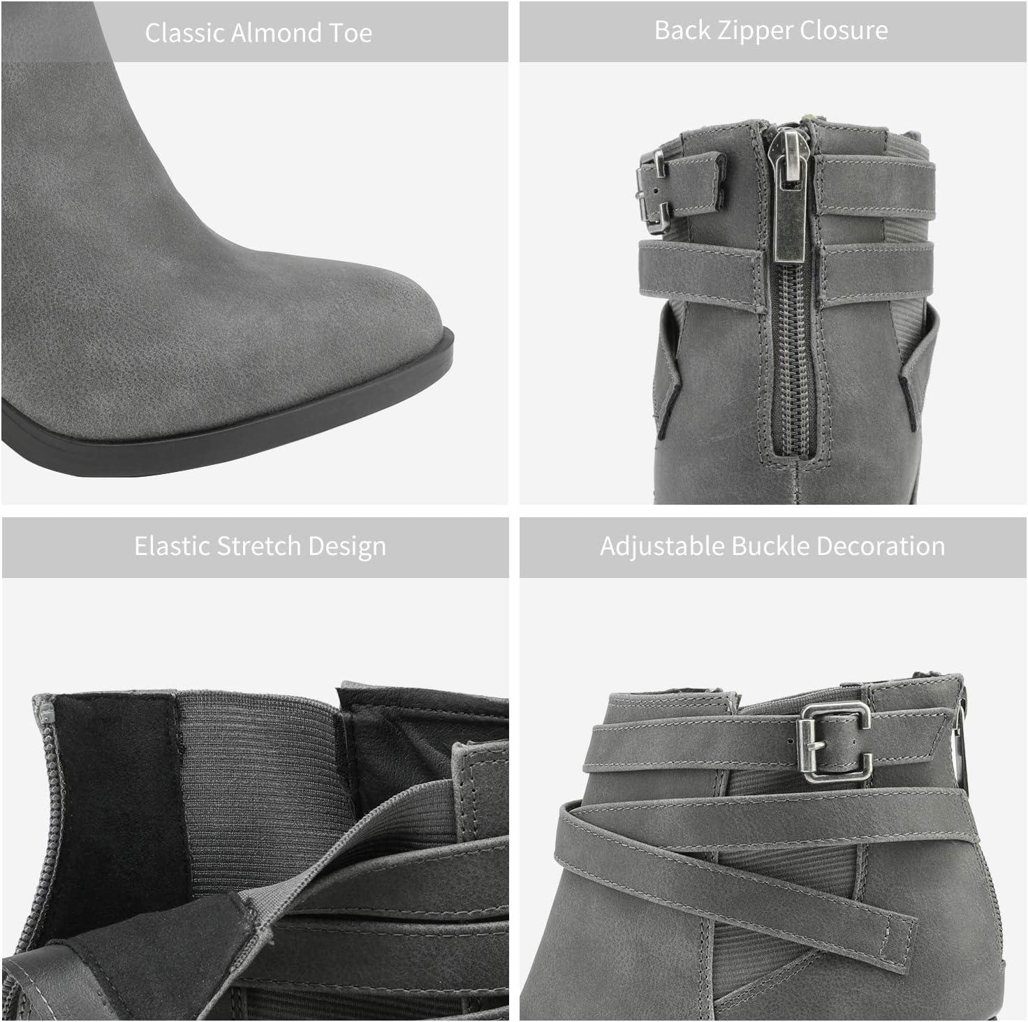 imageTOETOS Womens Chunky High Heel Ankle Boots Close Toe Fall Heeled Booties ShoesGrey