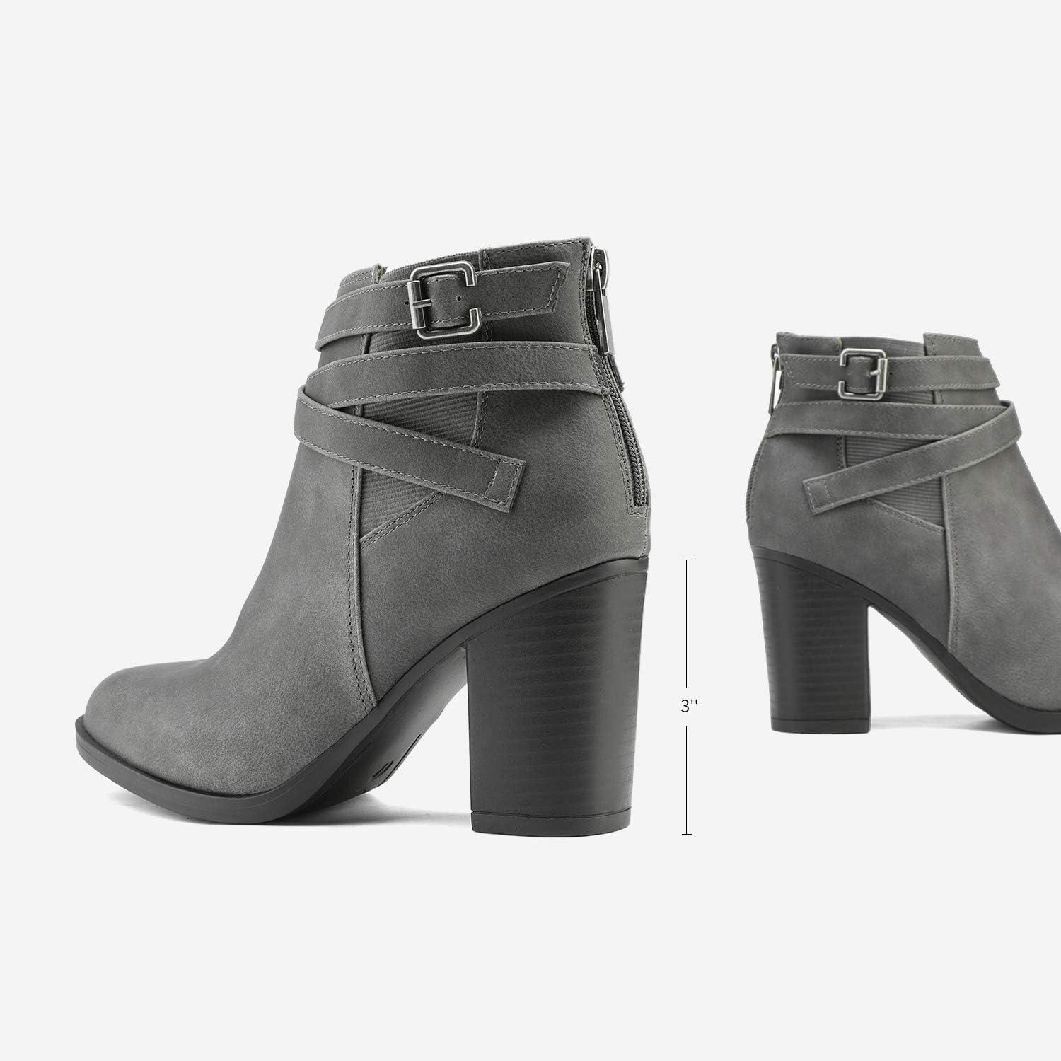 imageTOETOS Womens Chunky High Heel Ankle Boots Close Toe Fall Heeled Booties ShoesGrey