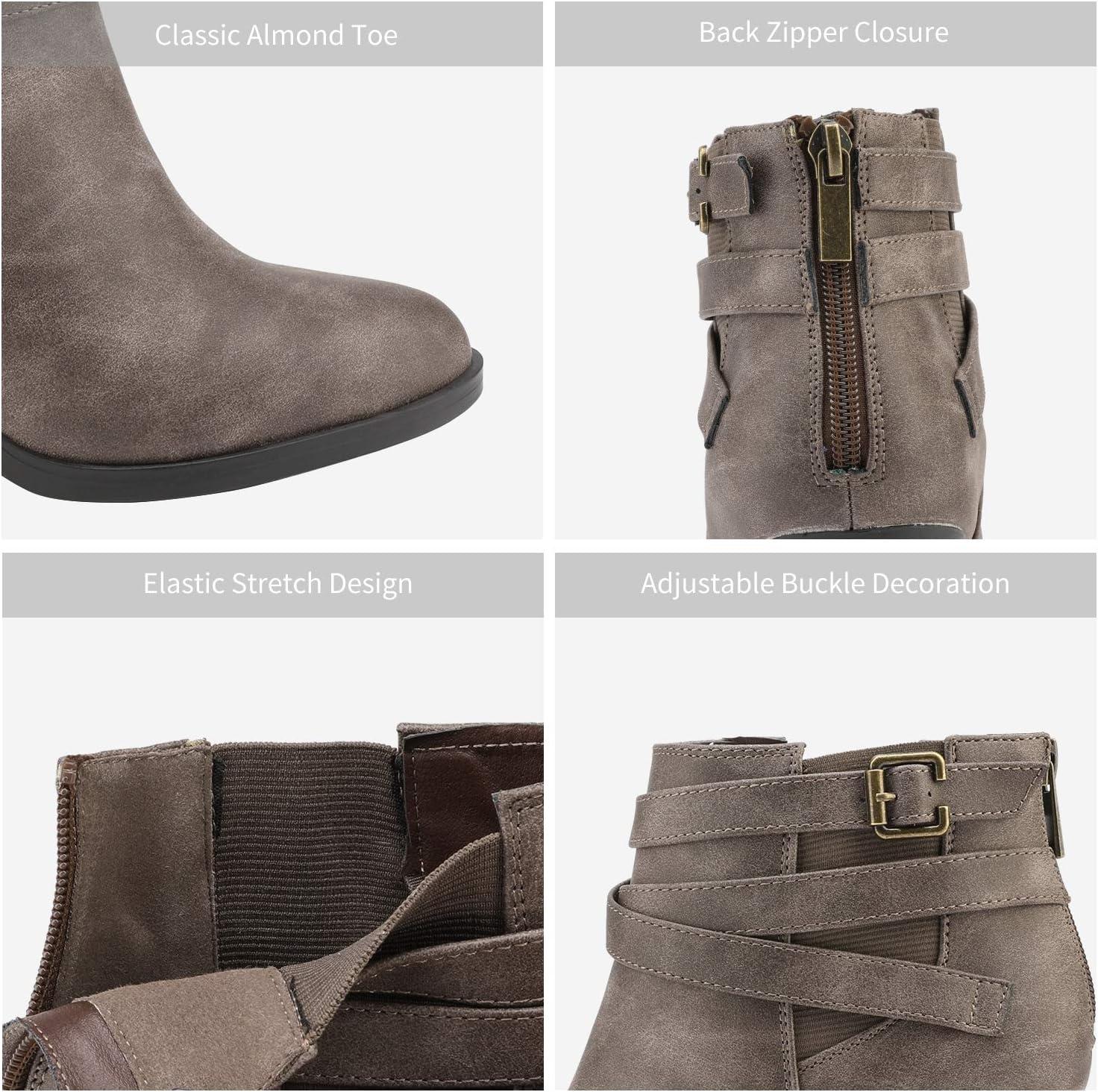 imageTOETOS Womens Chunky High Heel Ankle Boots Close Toe Fall Heeled Booties ShoesTaupe