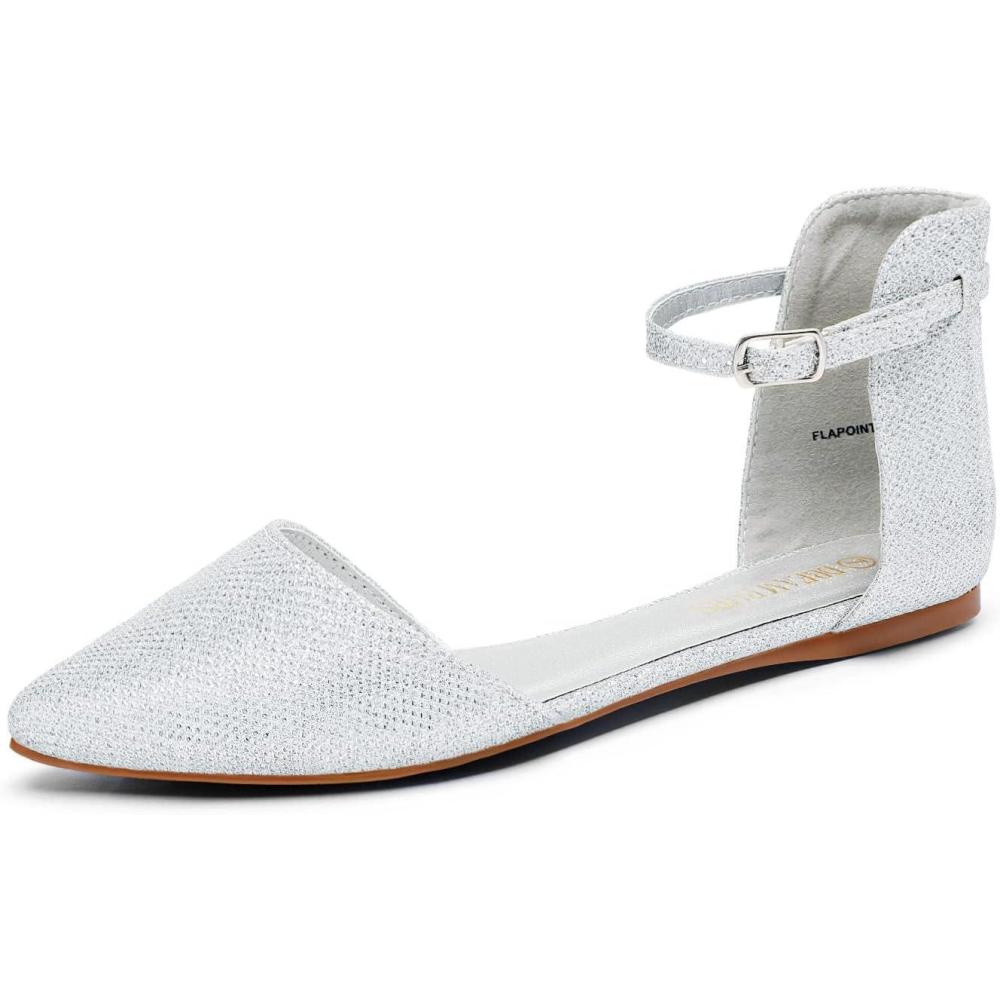 imageDREAM PAIRS Flapointed Womens Casual DOrsay Pointed Plain Ballet Comfort Soft Slip On Flats ShoesAll Silver