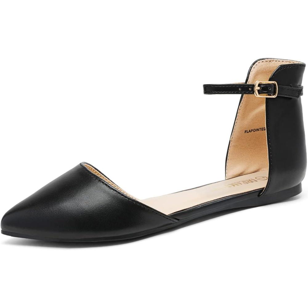 imageDREAM PAIRS Flapointed Womens Casual DOrsay Pointed Plain Ballet Comfort Soft Slip On Flats ShoesAnkleblackpu