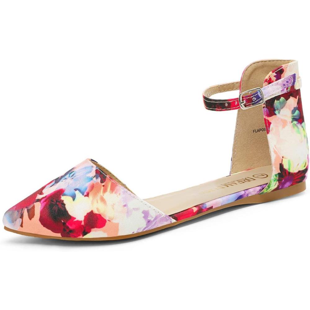 imageDREAM PAIRS Flapointed Womens Casual DOrsay Pointed Plain Ballet Comfort Soft Slip On Flats ShoesPink Floral