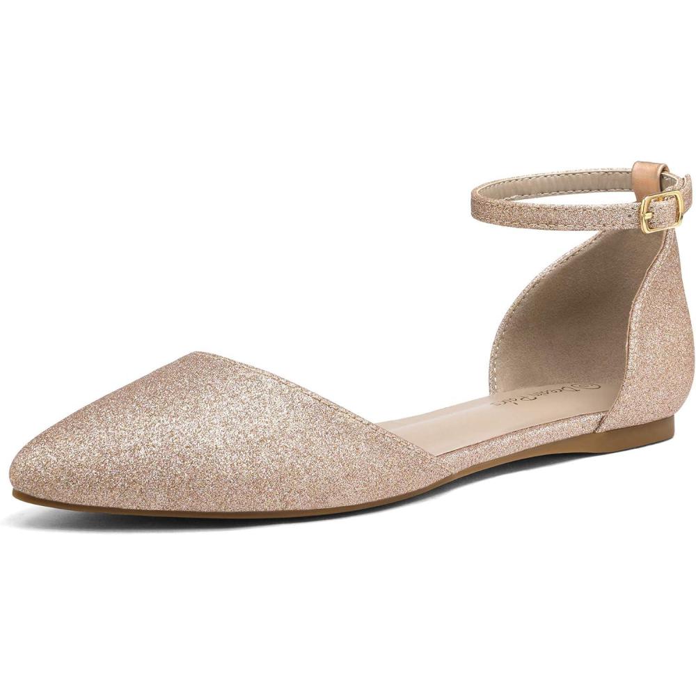 imageDREAM PAIRS Flapointed Womens Casual DOrsay Pointed Plain Ballet Comfort Soft Slip On Flats ShoesRoseGoldGlitter