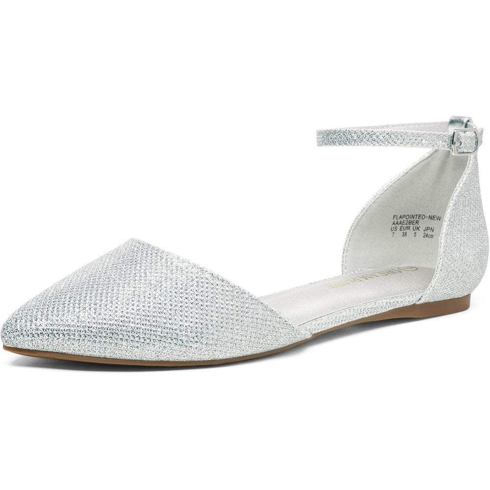 imageDREAM PAIRS Flapointed Womens Casual DOrsay Pointed Plain Ballet Comfort Soft Slip On Flats ShoesSilverGlitter