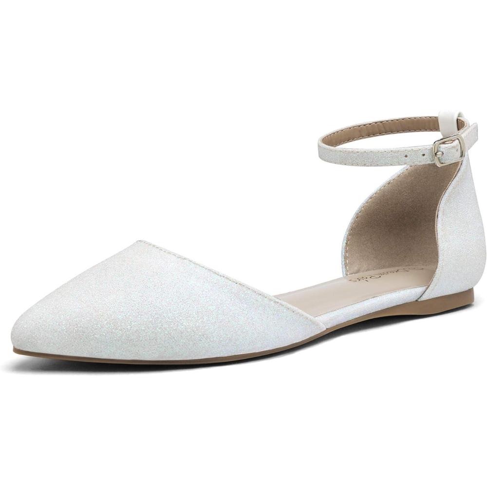 imageDREAM PAIRS Flapointed Womens Casual DOrsay Pointed Plain Ballet Comfort Soft Slip On Flats ShoesWhiteGlitter
