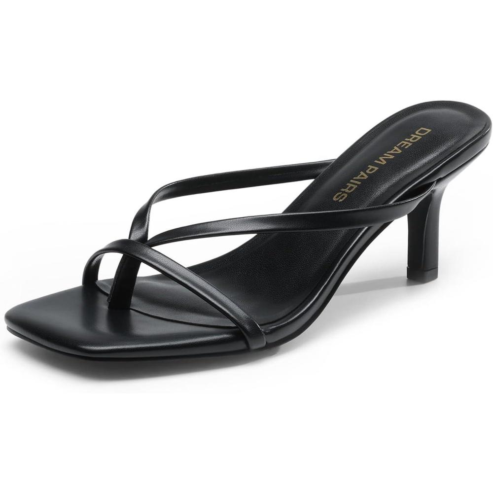 imageDREAM PAIRS Heels for Women Flip Flops Kitten Low Heels Open Square Toe Thong Heeled Sandals Fashion Comfort Shoes for Party Casual SlidesBlack