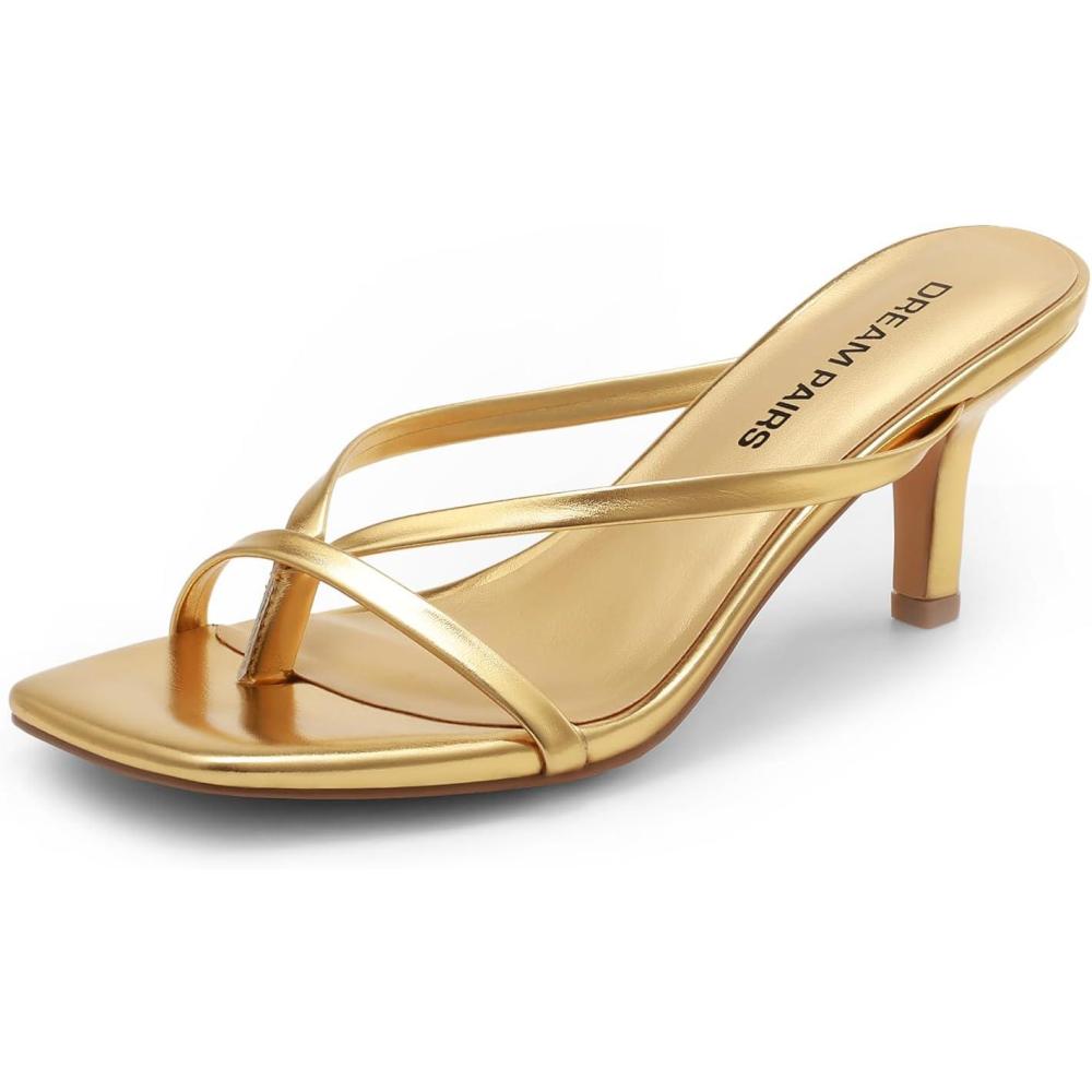 imageDREAM PAIRS Heels for Women Flip Flops Kitten Low Heels Open Square Toe Thong Heeled Sandals Fashion Comfort Shoes for Party Casual SlidesGold
