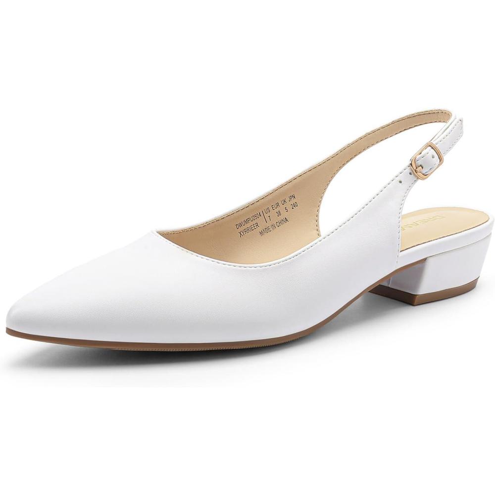 imageDREAM PAIRS Kitten Slingback Low Block Heels for Women Pointed Closed Toe Business Dress Shoes Wedding Party Comfortable Pumps ShoesWhite