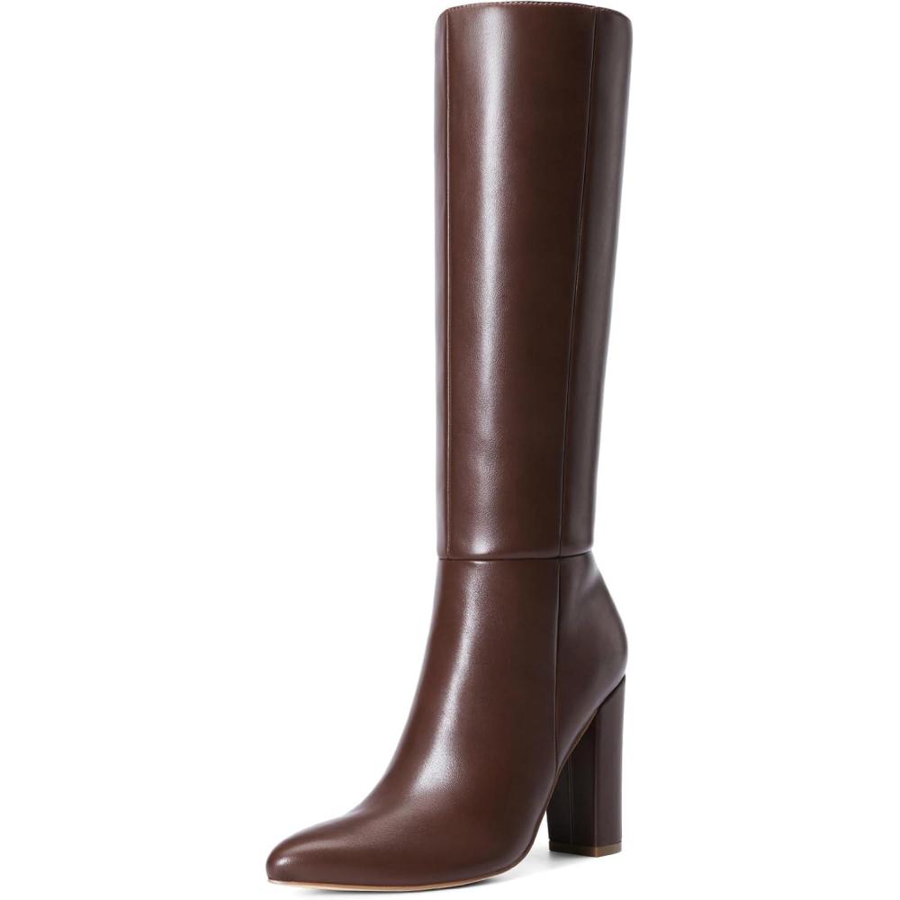 imageDREAM PAIRS Knee High Boots Women Chunky Heel Pointed Toe Tall Boots for Women Side Zipper Long BootsBrown