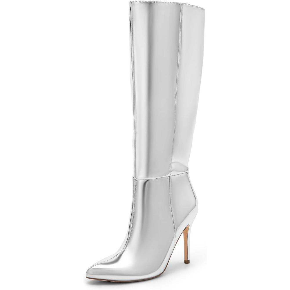 imageDREAM PAIRS Knee High Boots for Women Sexy Pointed Toe Stiletto High Heel Boots Fashion ampamp Classic Dress ShoesSilverpat