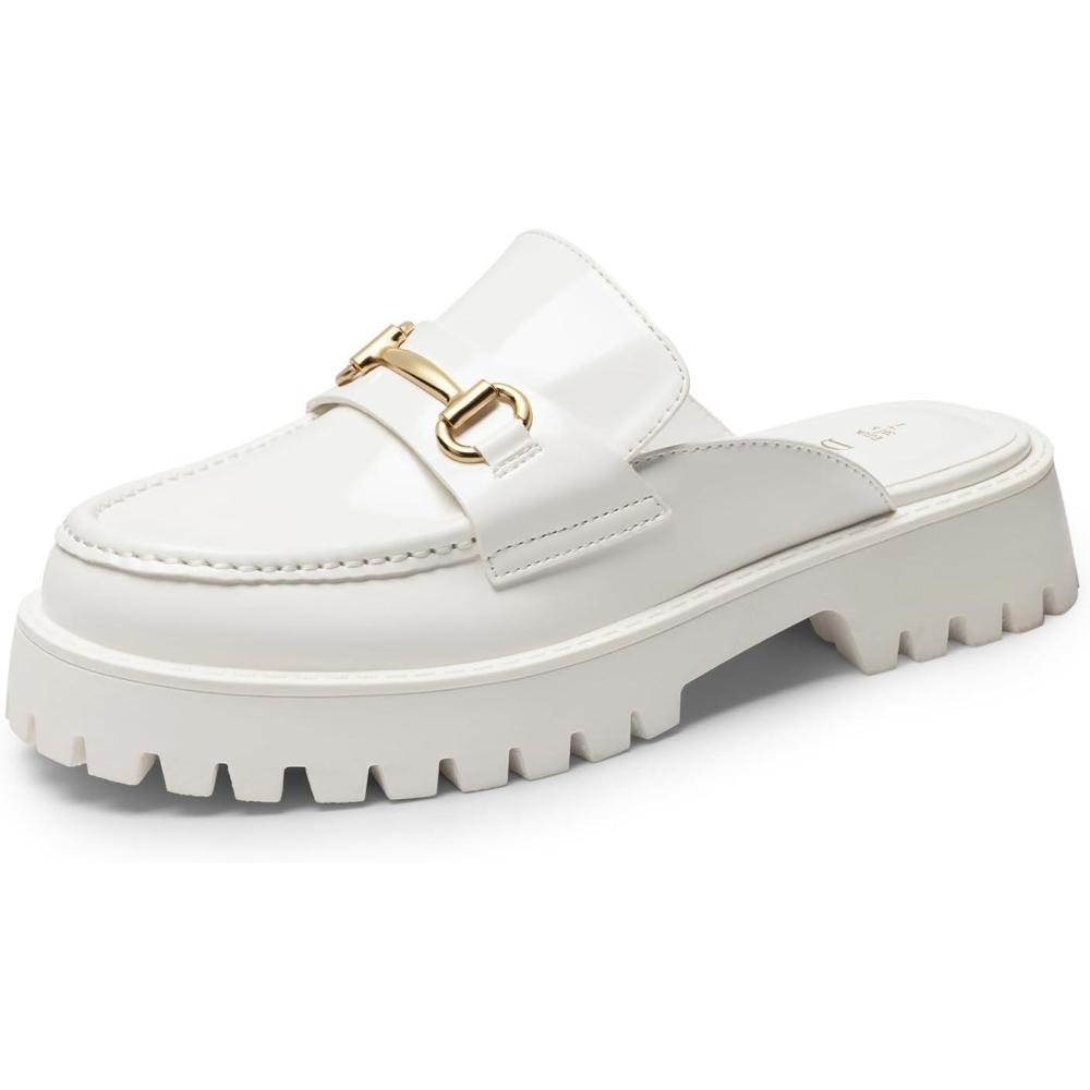 imageDREAM PAIRS Mules for Women Comfortable Loafer Mules Slip On Chunky Business Casual ShoesWhite