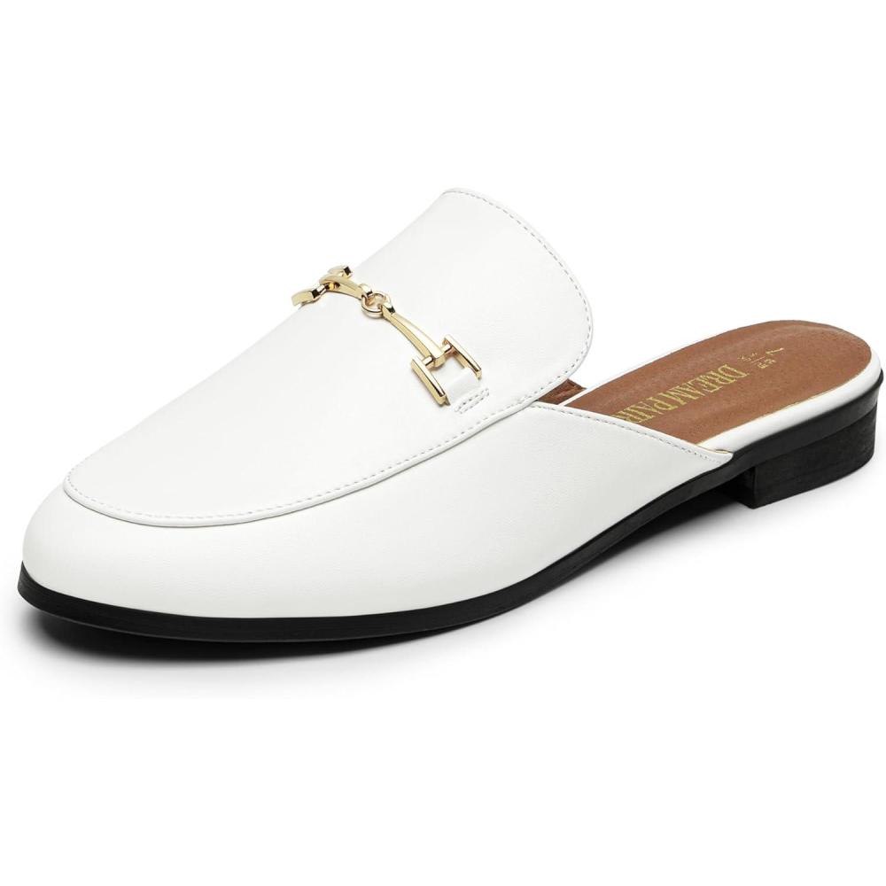 imageDREAM PAIRS Mules for Women Flats Comfortable Buckle Mules Slip on Slides Backless Loafers ShoesWhitepu