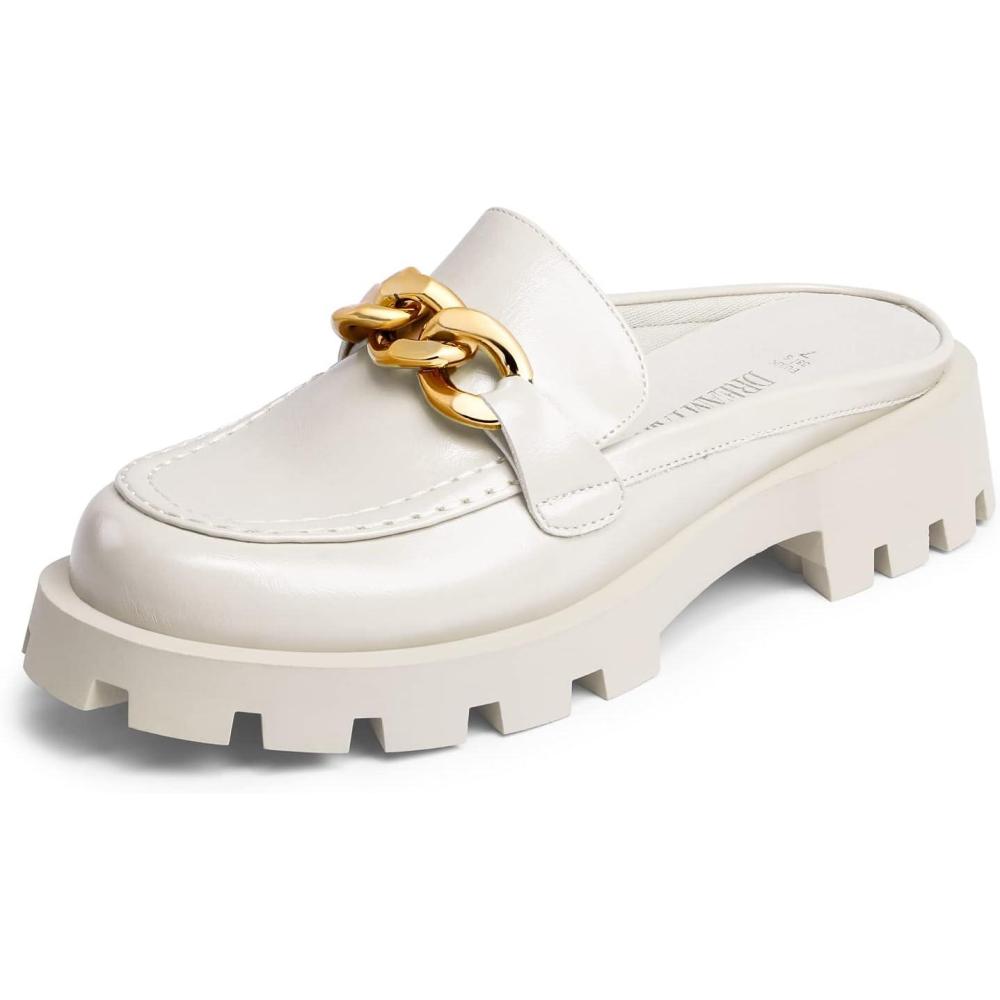 imageDREAM PAIRS Mules for Women Slip On Shoes Platform Thick Comfortable Womens Chunky Flat Slides Slippers LoafersBeige