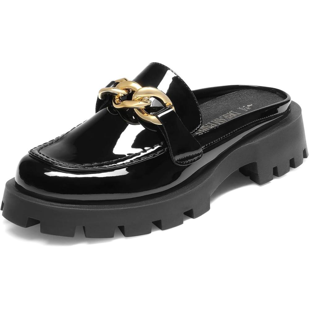 imageDREAM PAIRS Mules for Women Slip On Shoes Platform Thick Comfortable Womens Chunky Flat Slides Slippers LoafersBlackpat