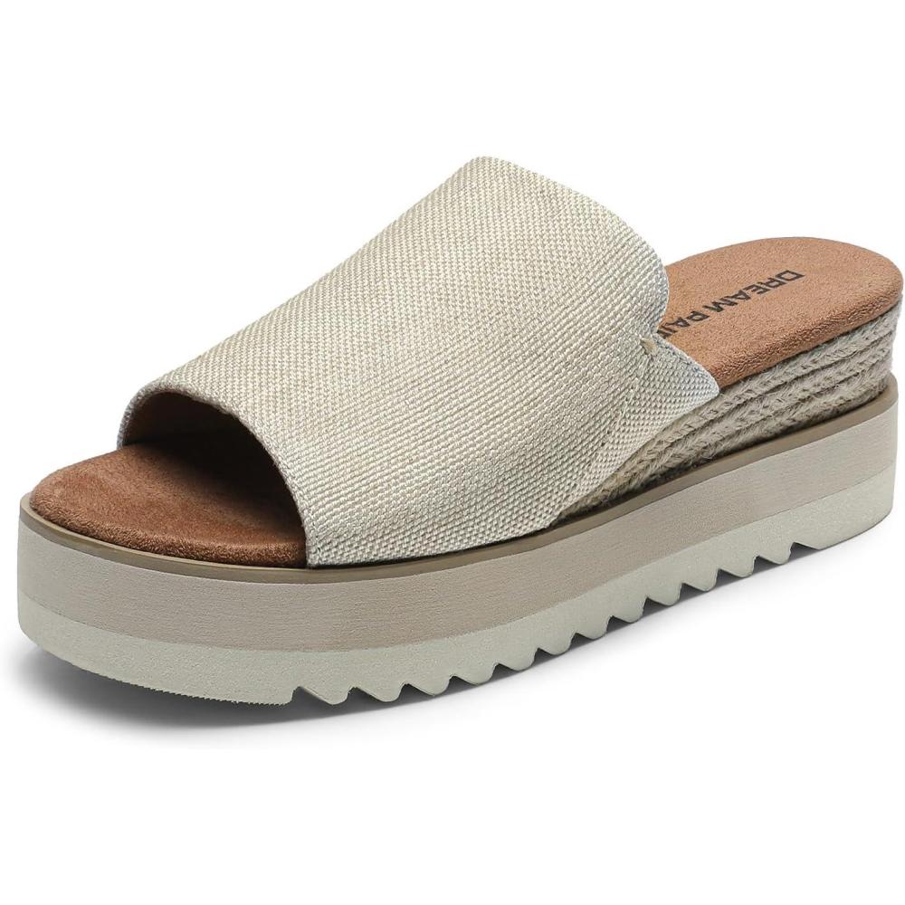 imageDREAM PAIRS Platform Sandals Women Slipon Espadrille Bohemia Wedge Sandals Comfort Dressy Summer Open Toe Canvas Slides for Womens Outdoor Walking Beach VacationNaturalcanvas