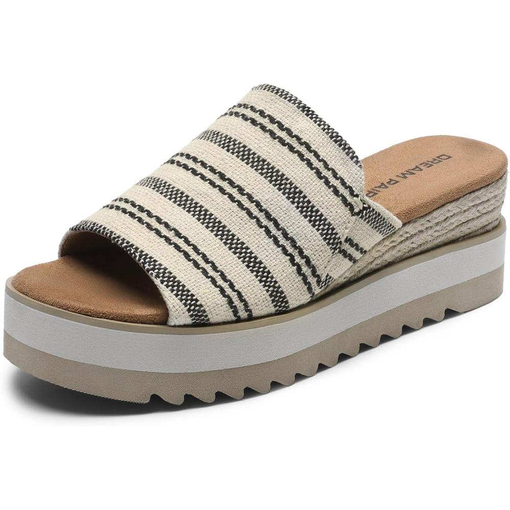 imageDREAM PAIRS Platform Sandals Women Slipon Espadrille Bohemia Wedge Sandals Comfort Dressy Summer Open Toe Canvas Slides for Womens Outdoor Walking Beach VacationNaturalfabric