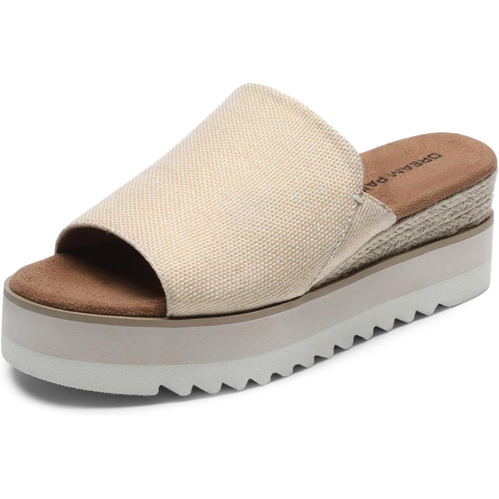 imageDREAM PAIRS Platform Sandals Women Slipon Espadrille Bohemia Wedge Sandals Comfort Dressy Summer Open Toe Canvas Slides for Womens Outdoor Walking Beach VacationNude