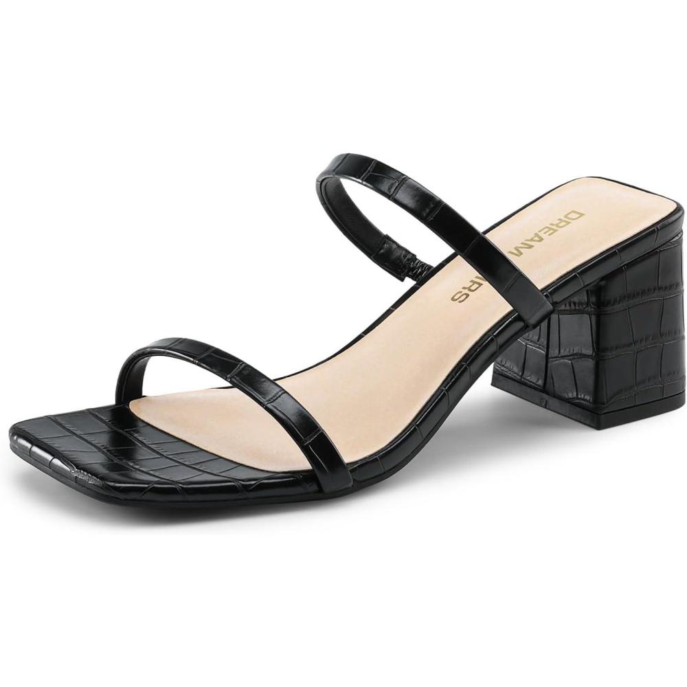 imageDREAM PAIRS Sandal Heels for Women Low Square Open Toe Block Chunky Heels Slip On Slides Mules for Party Homecoming DailyBlackstone Pu