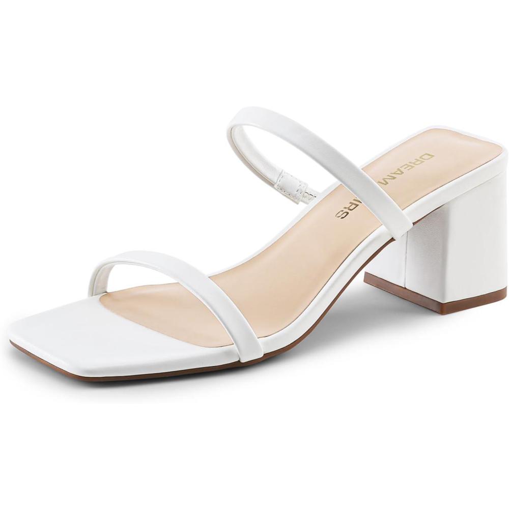 imageDREAM PAIRS Sandal Heels for Women Low Square Open Toe Block Chunky Heels Slip On Slides Mules for Party Homecoming DailyWhite