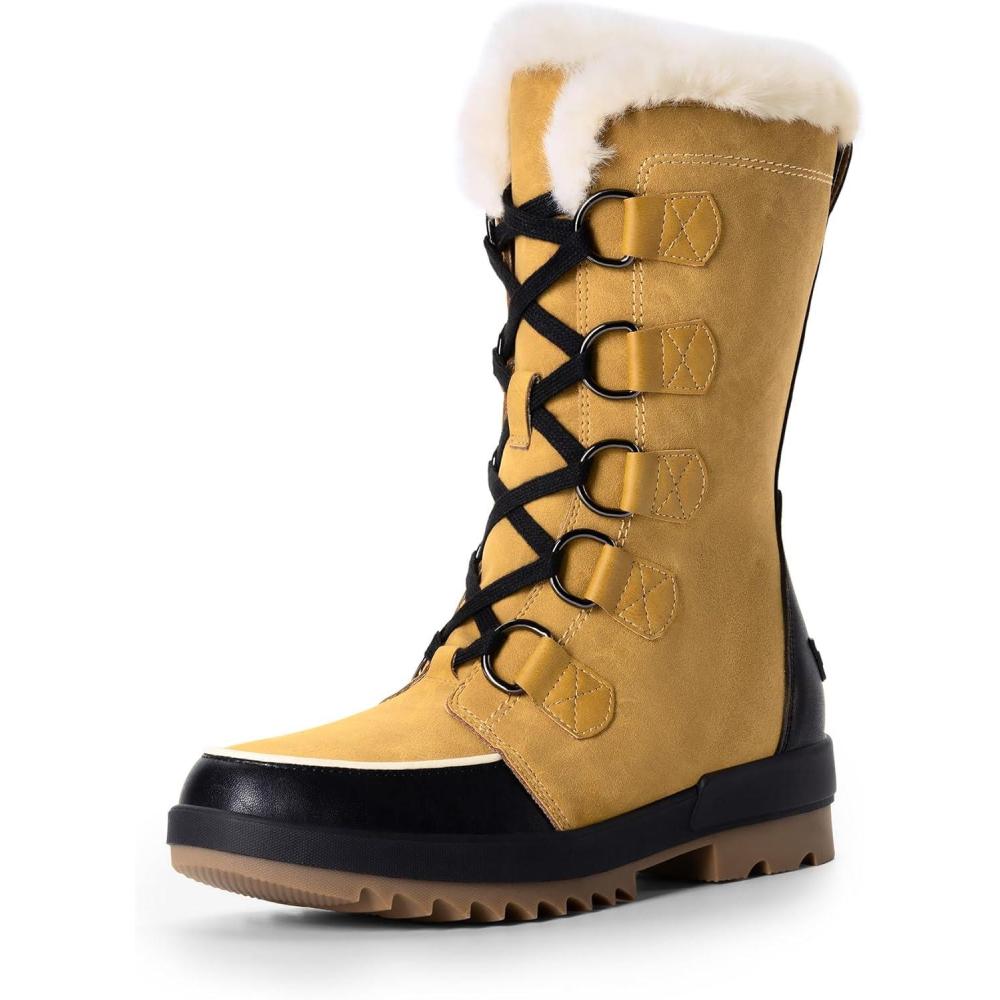 imageDREAM PAIRS Snow Winter Boots for Women Resistant Warm MidCalf Boots Faux Fur Lined Lace Up Antislip Outdoor Hiking BootiesChestnutBlack