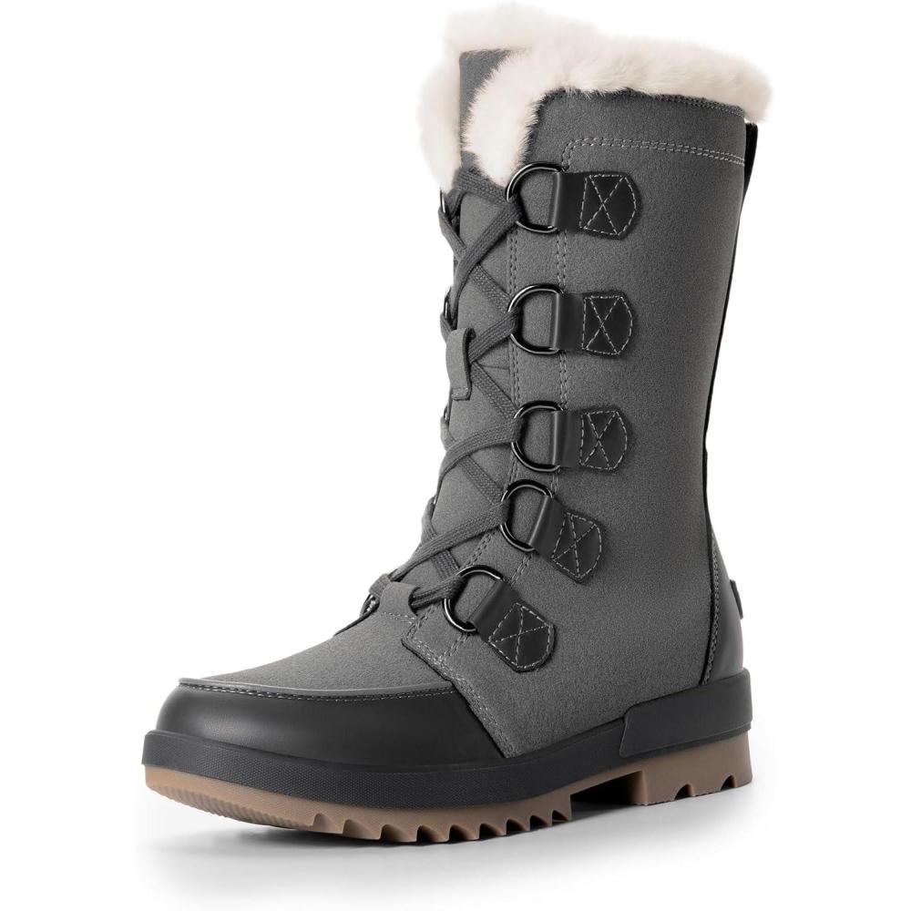 imageDREAM PAIRS Snow Winter Boots for Women Resistant Warm MidCalf Boots Faux Fur Lined Lace Up Antislip Outdoor Hiking BootiesDark Grey