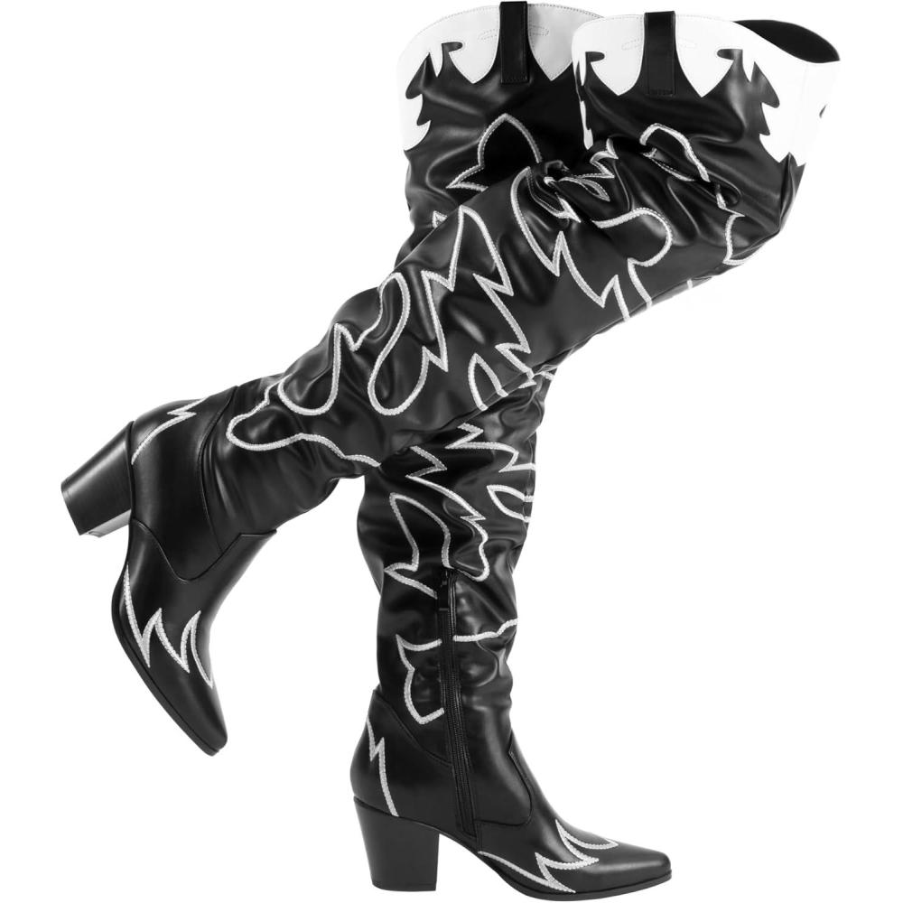 imageDREAM PAIRS Western Cowboy Boots Over The Knee Western Cowgirl Boots Women Thigh High BootsBlack