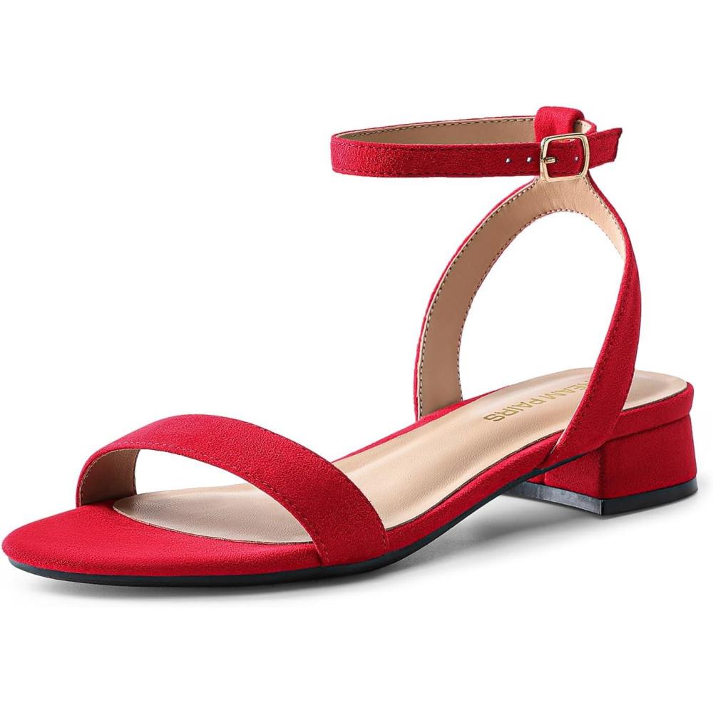 imageDREAM PAIRS Women Black White Nude Clear Sandals Low Heel Dressy Sandals Ankle Strap Open Toe Chunky Block Heeled Summer Classic Comfortable Flat ShoesRed