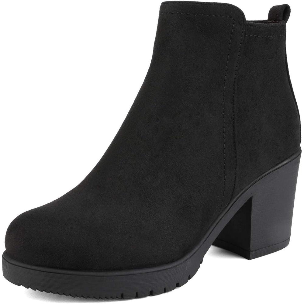 imageDREAM PAIRS Womens Ankle Boots Chunky Heel Platform Fall Heeled Short Booties ShoesBlack