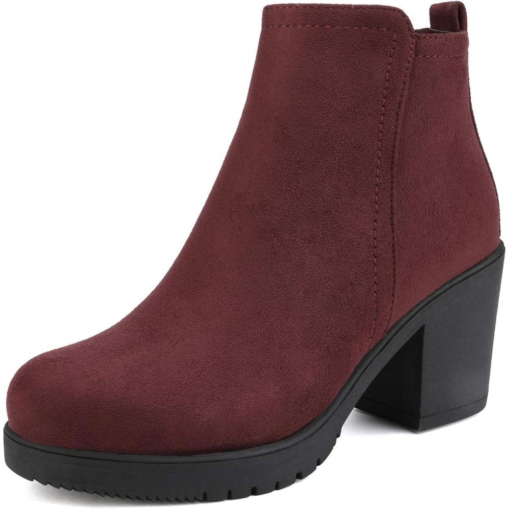 imageDREAM PAIRS Womens Ankle Boots Chunky Heel Platform Fall Heeled Short Booties ShoesBurgundy