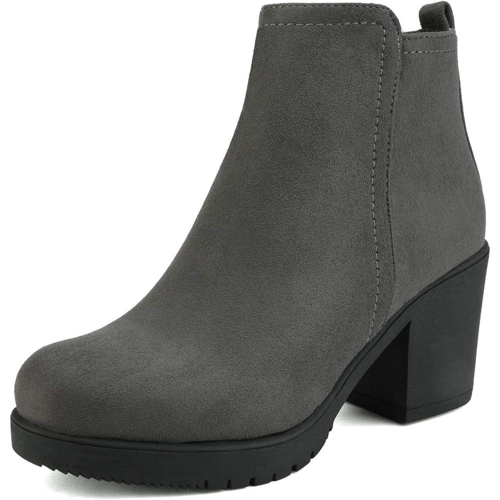 imageDREAM PAIRS Womens Ankle Boots Chunky Heel Platform Fall Heeled Short Booties ShoesGrey