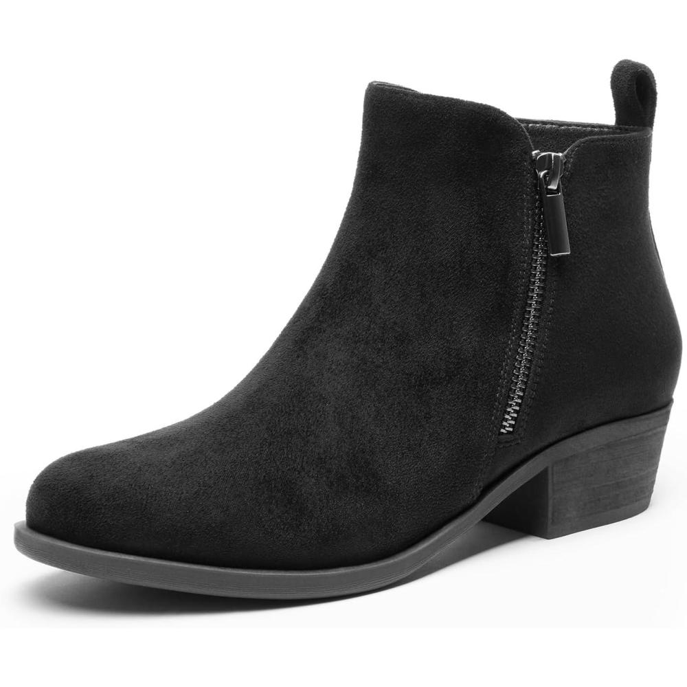 imageDREAM PAIRS Womens Ankle Boots Classic Low Chunky Heel Side Zipper Booties ShoesBlacksuede