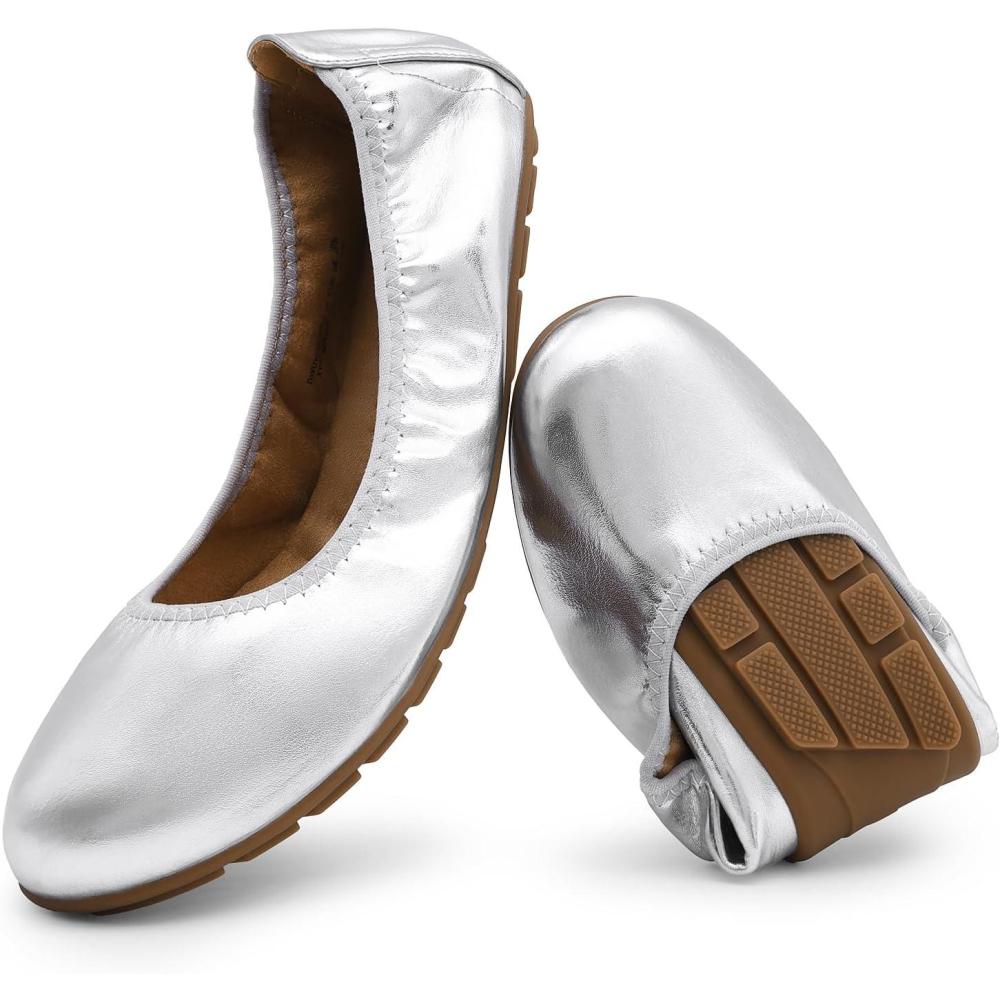 imageDREAM PAIRS Womens Ballet Flats Foldable Round Toe Dressy Comfortable Slip On Dress ShoesSilver
