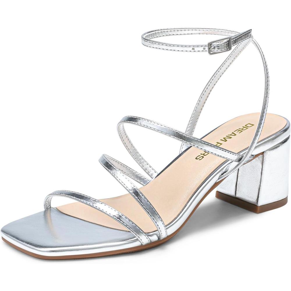 imageDREAM PAIRS Womens Block Heels 2 inch Strappy Square Toe Dressy Chunky Low Heeled Sandals for Party Wedding EveningSilvermetallic