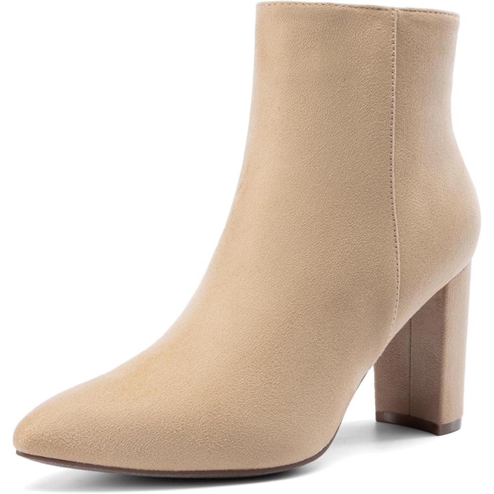 imageDREAM PAIRS Womens Chunky Heel Ankle Booties Pointed Toe Short BootsNude