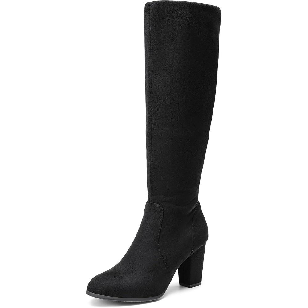 imageDREAM PAIRS Womens Chunky Heel Knee High BootsBlack